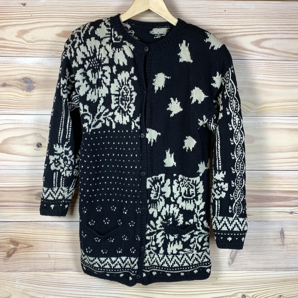 Adrienne Vittadini Cardigan Sweater Chunky Mix Patterned Cottage Academia